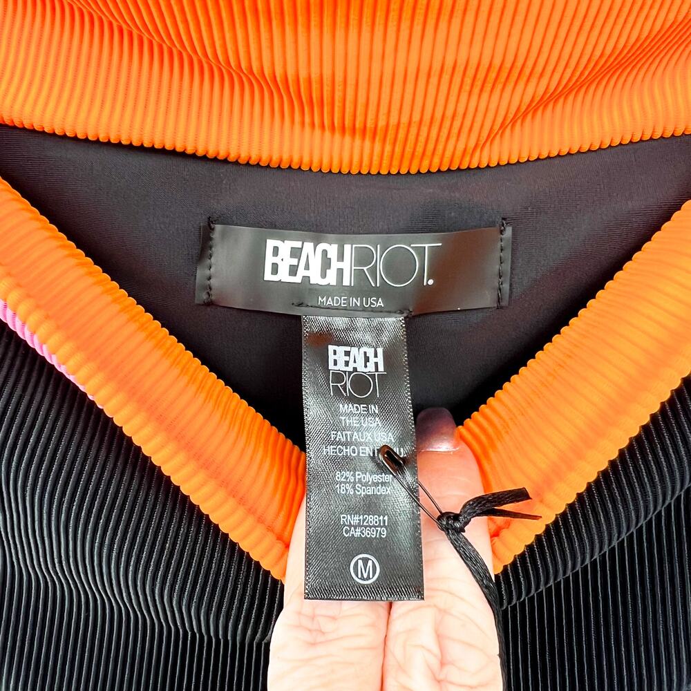 BEACH RIOT Heidi Colorblock High Waist Bikini Bottoms Medium Black Orange NWT - Picture 10 of 14